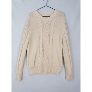 J Crew Fisherman Sweater Womens XL Ivory Pullover Cableknit Chunky Grandma‎